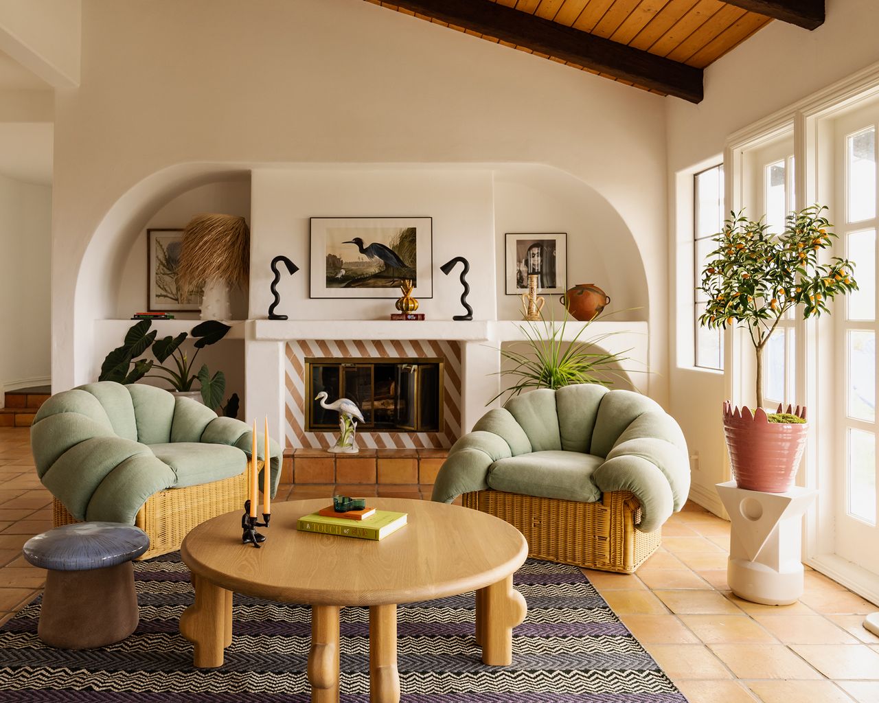 living room with indoor tree