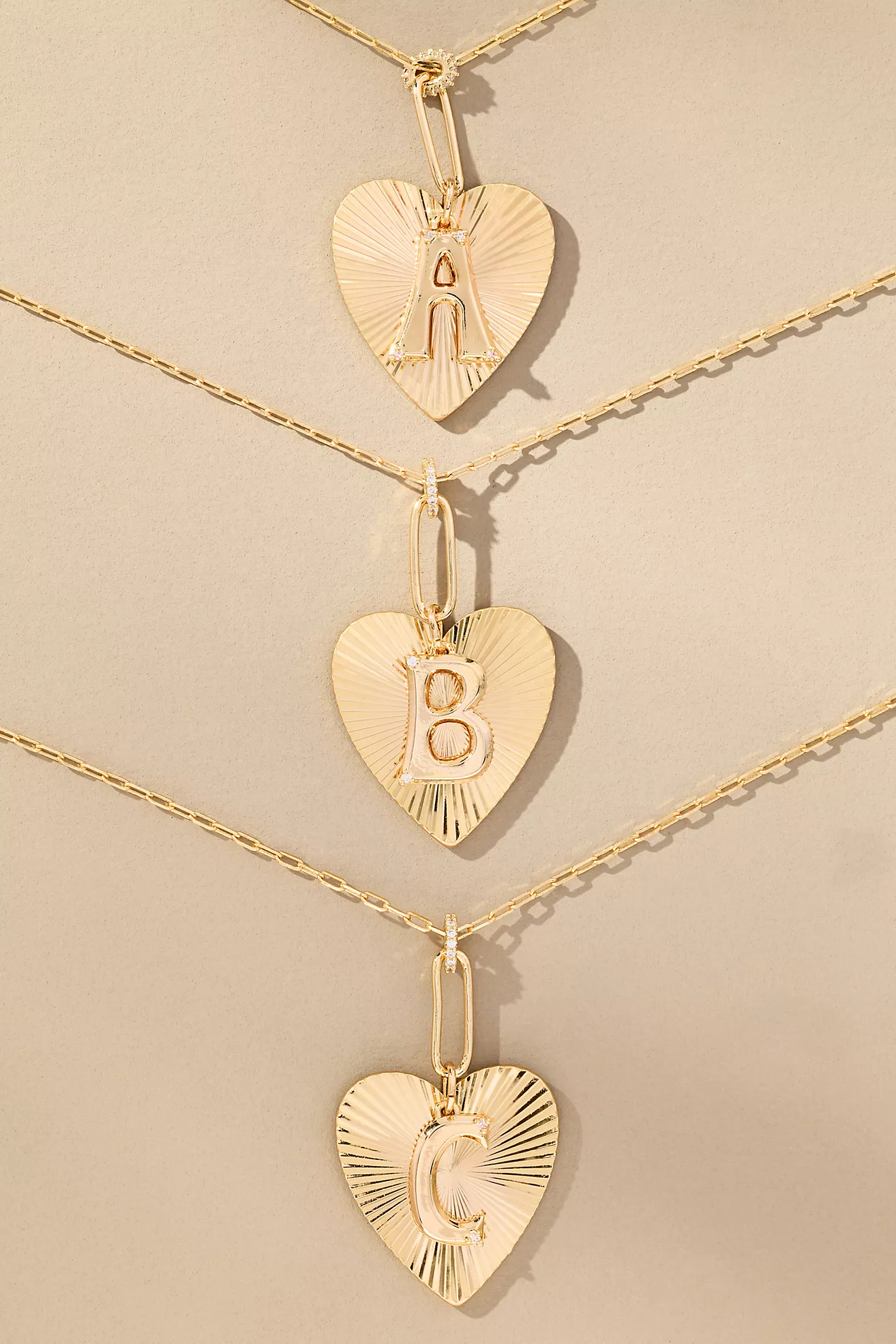 Fluted Heart Pendant Monogram Necklace