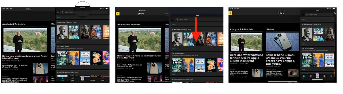 How to Turn Split View into a Slide Over pan: Pull down the Split View&#039;s edit handle at the top of the screen until you see the main app take over the whole screen. Release your drag