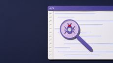 Software vulnerability concept image showing bug highlighted by magnifying glass placed over a computer screen with programming code.