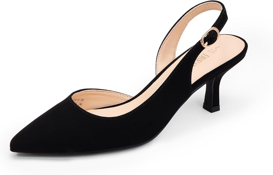 DREAM PAIRS, Dream Pairs Women&#039;s Kitten Heels Slingback Closed Pointed Toe Low Pumps Shoes Women Party Wedding Sexy Casual Dress Shoes,size 8.5,black-Nubuck,sdpu2454w