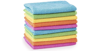 Multi-colored microfiber cleaning cloths on white background