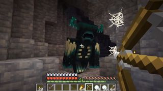 Minecraft 1.17 features - the Warden chases a player with a bow