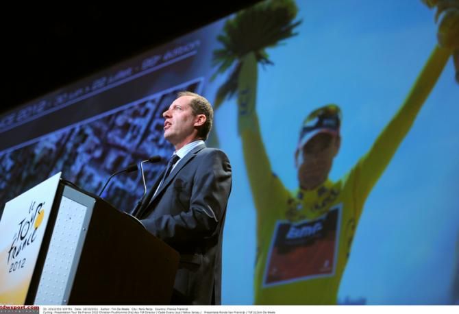 Tour de France director Christian Prudomme presented the 2012 Tour route with Cadel Evans triumph on display