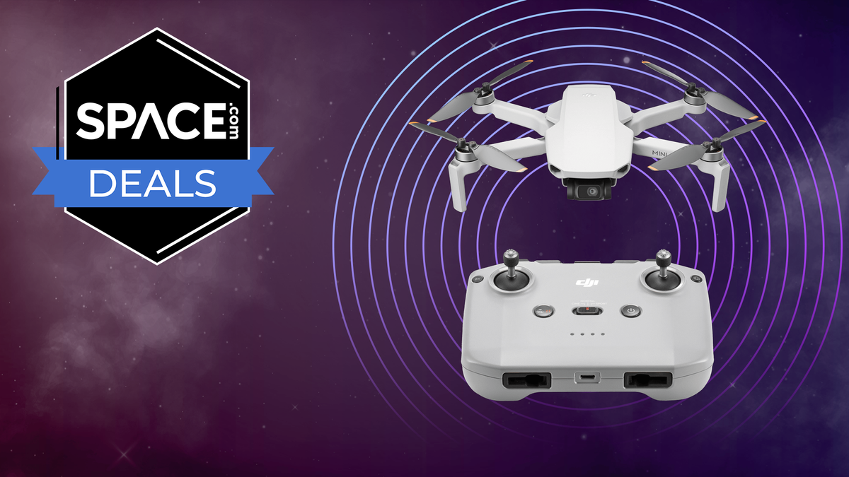 DJI Mini 4K on a purple background with a &#039;Space Deals&#039; logo