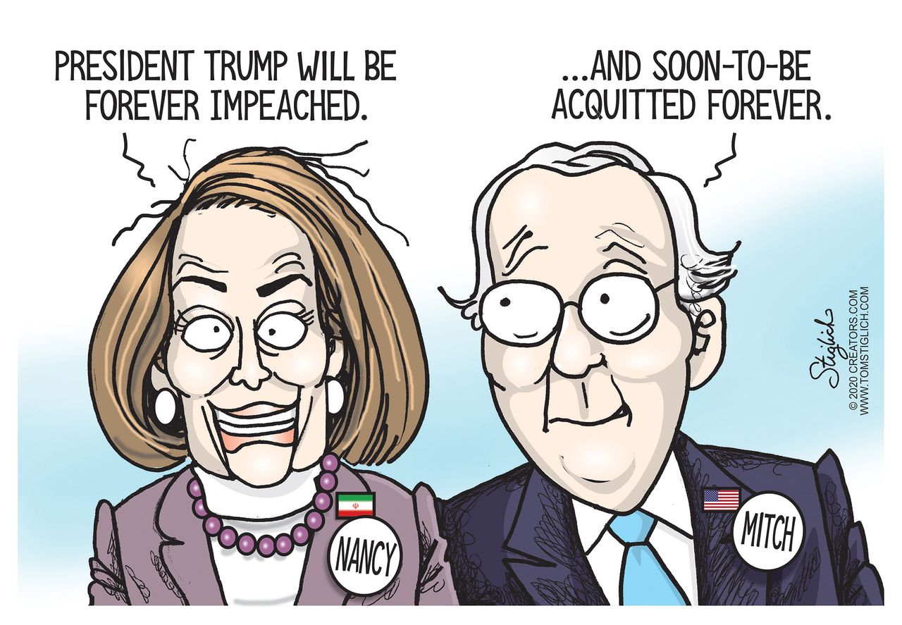 Political Cartoon U.S. Trump impeachment Pelosi McConnell