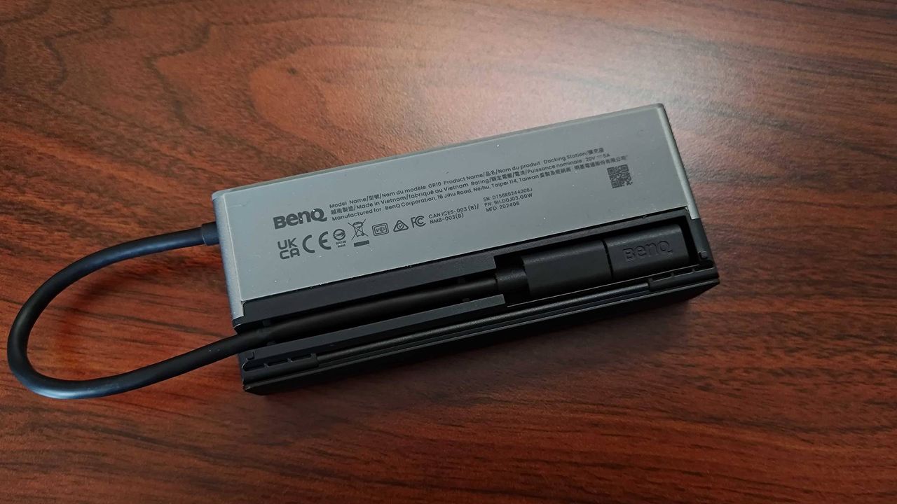 Underside of BenQ Steam Deck dock with cable tucked in channel