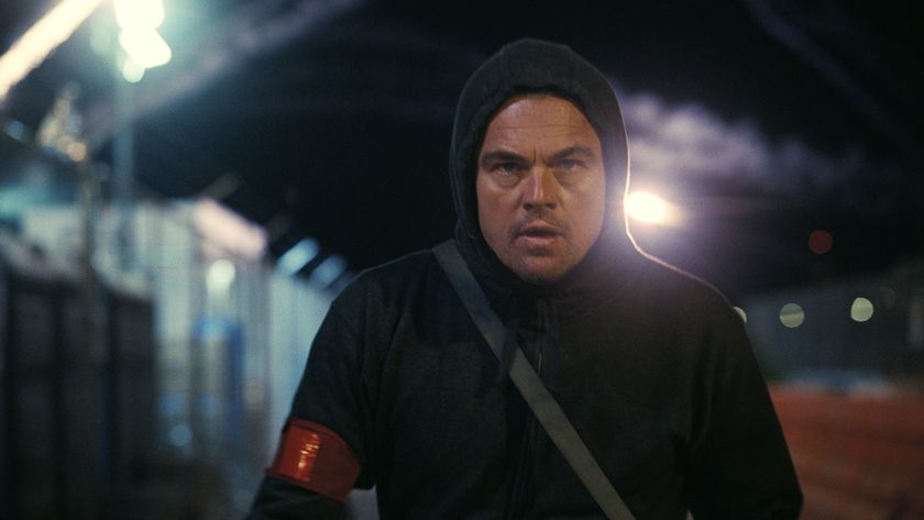 Leonardo DiCaprio wearing a hoodie in One Battle After Another