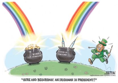 Editorial Cartoon U.S. st patricks day leprechaun covid