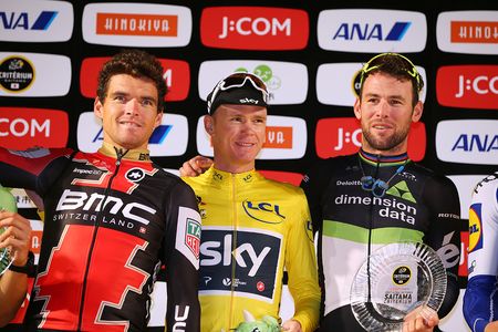 Greg Van Avermaet, Chris Froome and Mark Cavendish at the Saitama Criterium.
