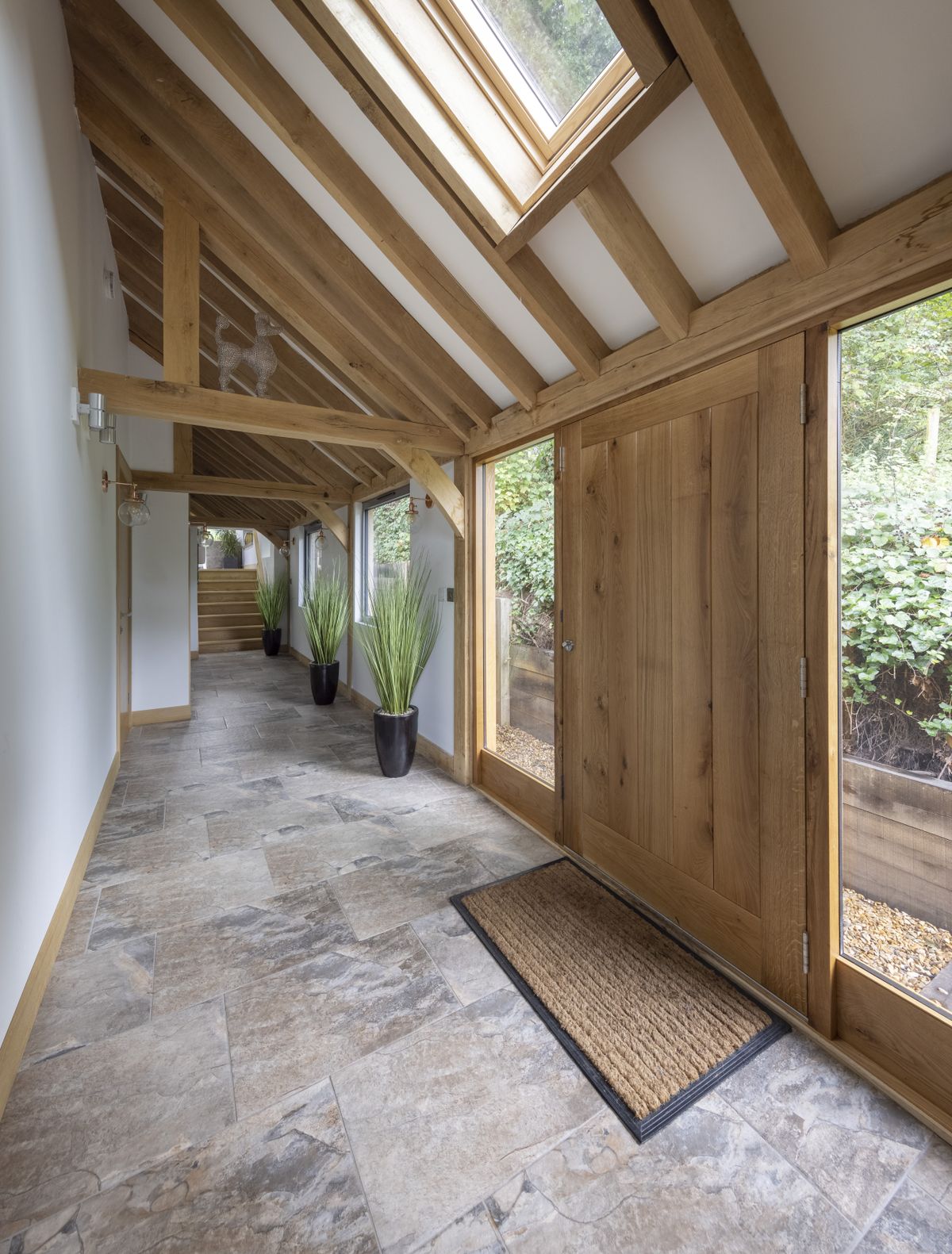 oak frame hallway with front door