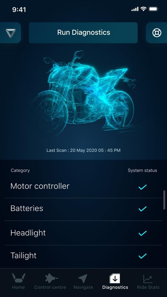 Ultraviolette F77 app interface