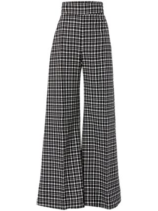 Plaid-Print Wide-Leg Trousers