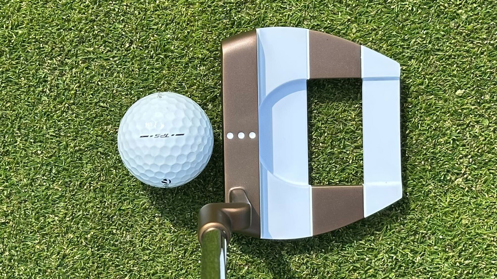 The Odyssey Ai-One Giraffe Beam Jailbird Mini Putter at address