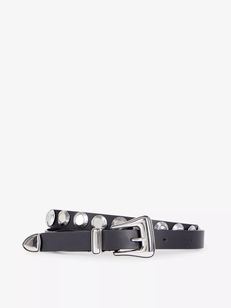 Studded Thin Leather Belt