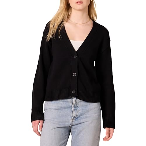 Amazon Essentials Women's Relaxed Fit V-Neck Cropped Cardigan, Black, Medium