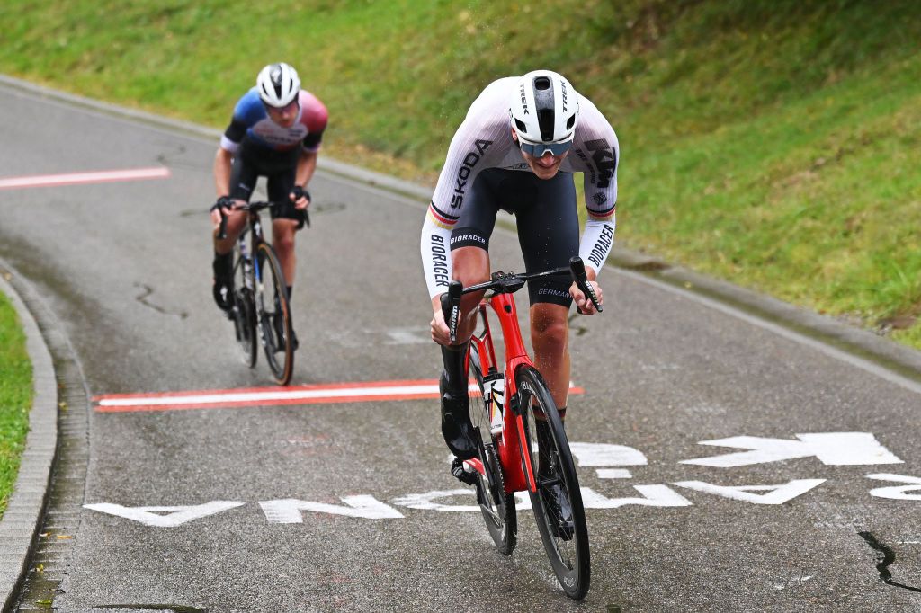 ZURICH SWITZERLAND SEPTEMBER 27 Niklas Behrens of Team Germany attacks in the breakaway during the 97th UCI Cycling World Championships Zurich 2024 Mens U23 Road Race a 1736km one day race from Uster to Zurich on September 27 2024 in Zurich Switzerland Photo by Tim de WaeleGetty Images