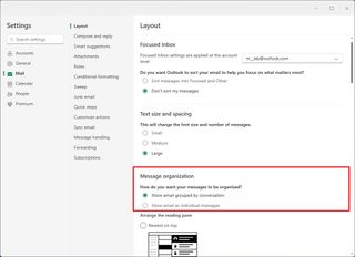 Message organization setting