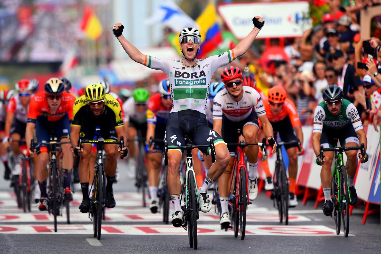 Sam Bennett (Bora-Hansgrohe) wins stage 3 of the Vuelta a Espana.