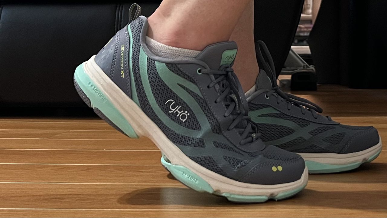 Ryka Devotion XT being worn on a wooden floor.