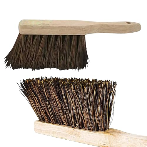 2 X 10.5" Stiff Bass Hand Brush Scrubbing Cleaning Wooden Bristles Indoor Outdoor Inch New | Set of 2 | Natural Stiff Bassine Bristles Brush Scrubbing Handbrush