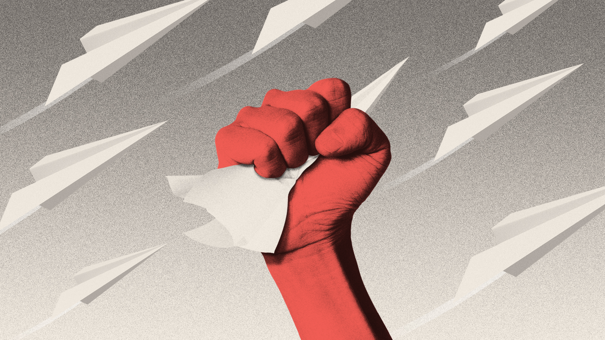 Illustration of a hand grasping a paper plane