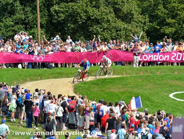 Jaroslav Kulhavy (Czech) leads Nino Schurter (Swizterland) toward the finish)