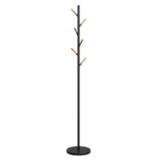 A black minimal coat stand with black circular base