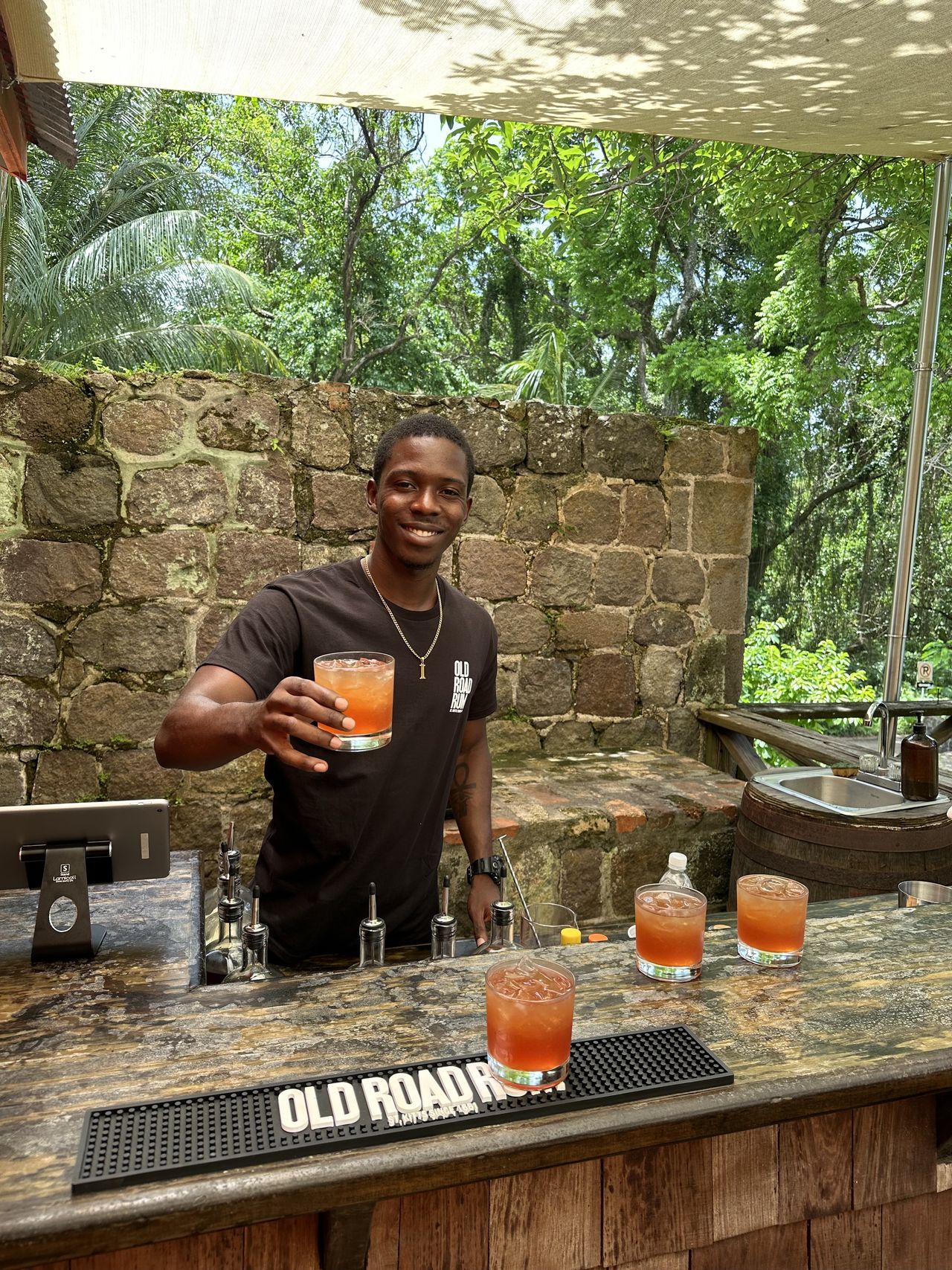 Sampling the signature rum punch at Old Road Rum Company