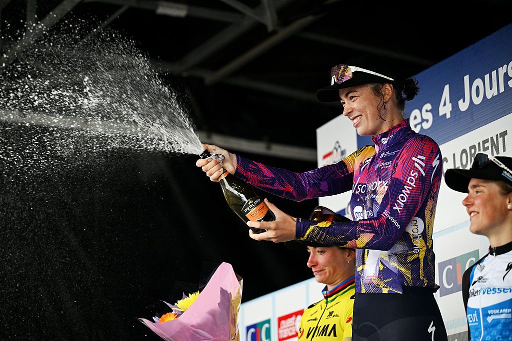 PLOUAY, FRANCE - AUGUST 30: Mischa Bredewold of Netherlands and Team SD Worx - Protime celebrates at podium as race winner during the 24th GP de Plouay - Lorient- Agglomeration Trophee 2025 a 165.3km one day race from Plouay to Plouay / #UCIWWT / on August 30, 2025 in Plouay, France. (Photo by Luc Claessen/Getty Images)