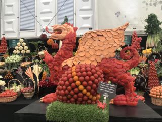 Welsh dragon made of red peppers and sweet potatoes