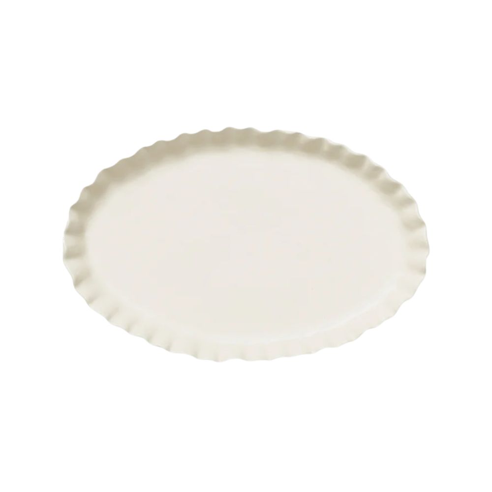 White scalloped oval platter