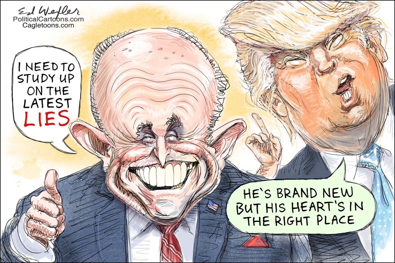 Political cartoon U.S. Rudy Giuliani interview Trump lies