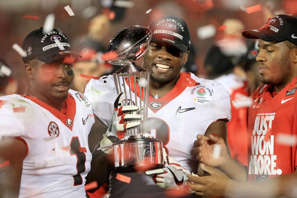 Georgia players at the Rose Bowl.