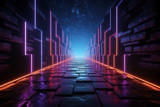 Futuristic void glows, a 3D gateway to sci-fi realms, immersive digital art.