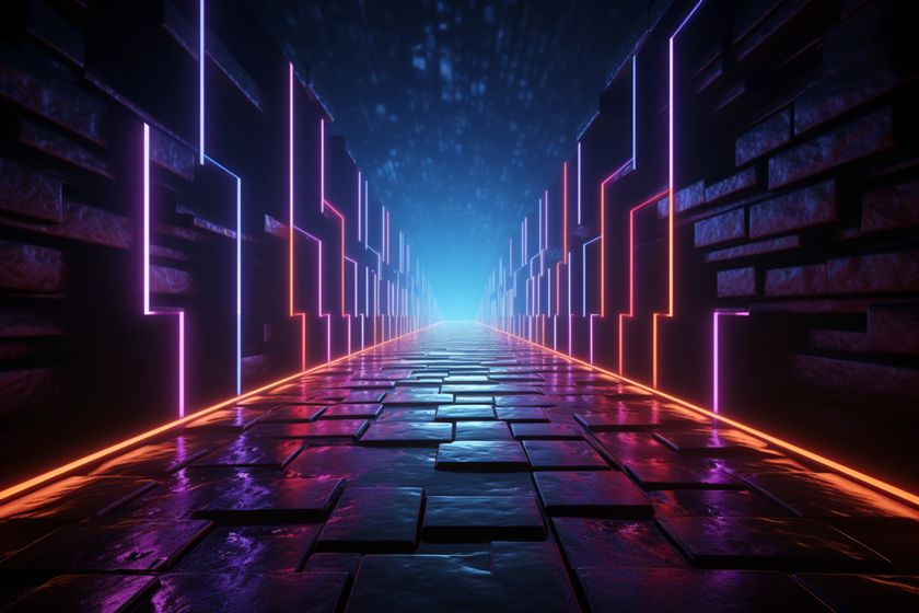 Futuristic void glows, a 3D gateway to sci-fi realms, immersive digital art.
