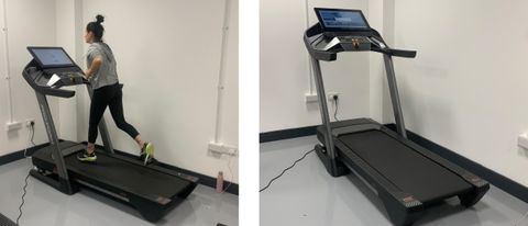 Image of the ProForm Pro 9000 treadmill and a woman running on the treadmill 