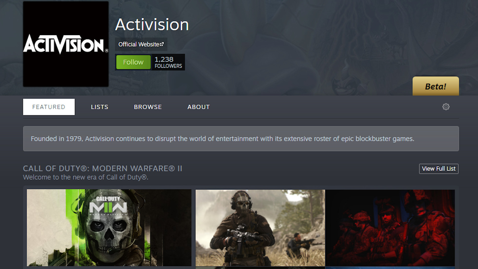 steam publisher homepage activision blizzard