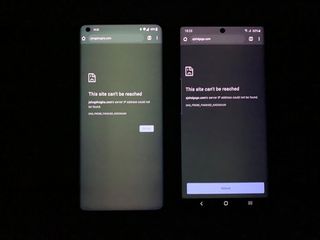 The screen on the left shows the green tint