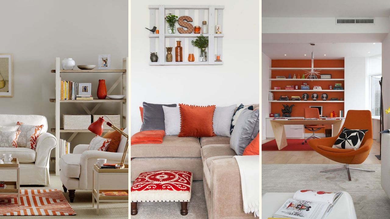 Neutral rooms with orange accents to support Kelly Hoppen&#039;s orange accent colour advice