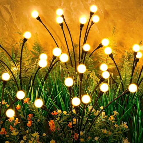 Asmad Solar Lights Outdoor(4 Pack,32 Leds), Solar Garden Lights, Outdoor Decorations, Firefly Light for Patio Decor, Big Bulb, Unique Gifts for Women, Gifts for Grandma