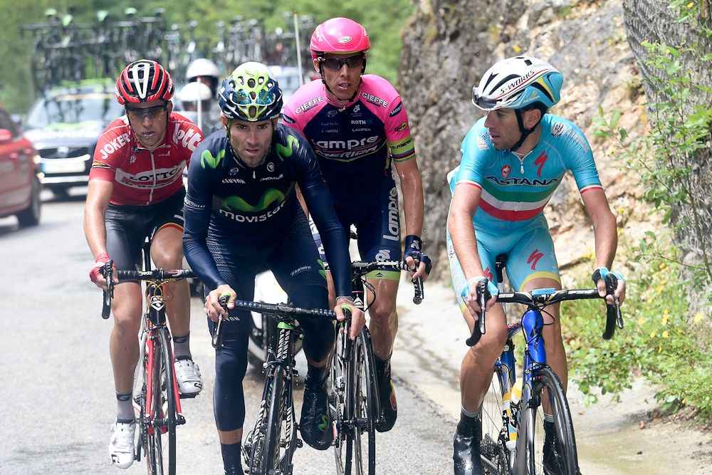 Tony Gallopin (Lotto Soudal), Alejandro Valverde (Movistar), Rui Costa (Lampre-Merida) and Vincenzo Nibali (Astana).
