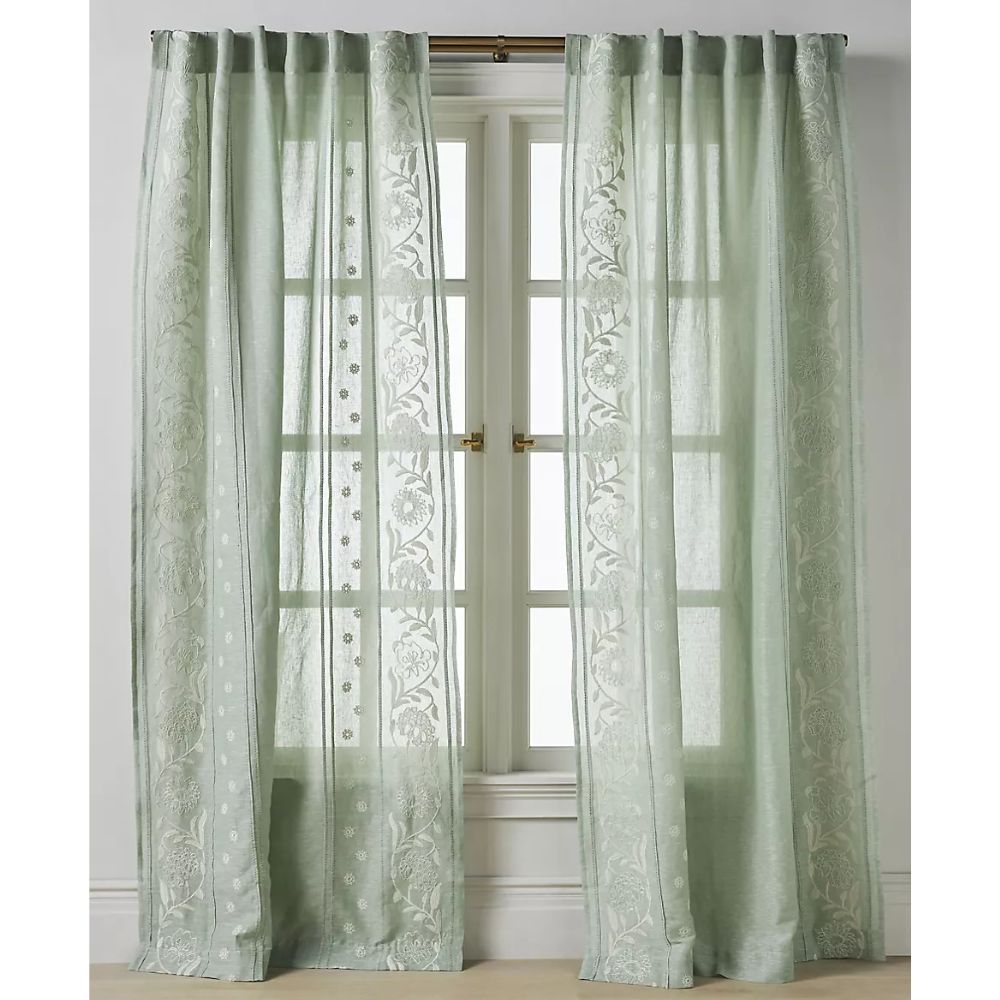 Manette Embroidered Cotton Linen Sheer Curtain