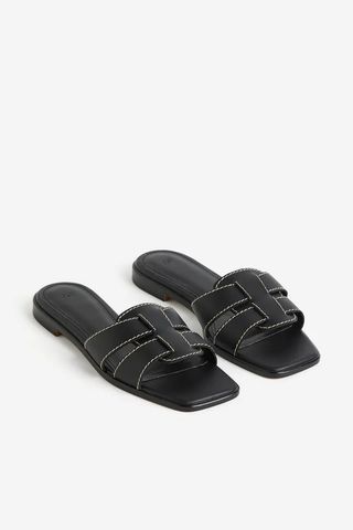 black flat slide sandals by H&M