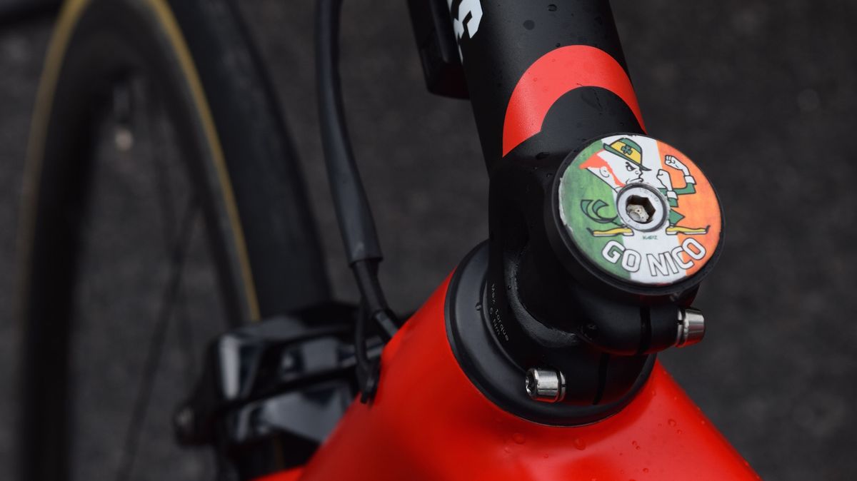 Irish champion Nico Roche has a distinctive top cap on his BMC