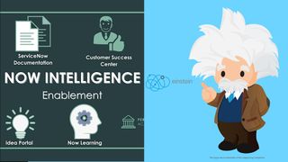 Side-by-side marketing graphics for ServiceNow’s Now Intelligence and Salesforce’s Einstein AI