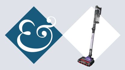 Shark Stratos Cordless Vacuum on tile background next to Homes & Gardens '&' logo.