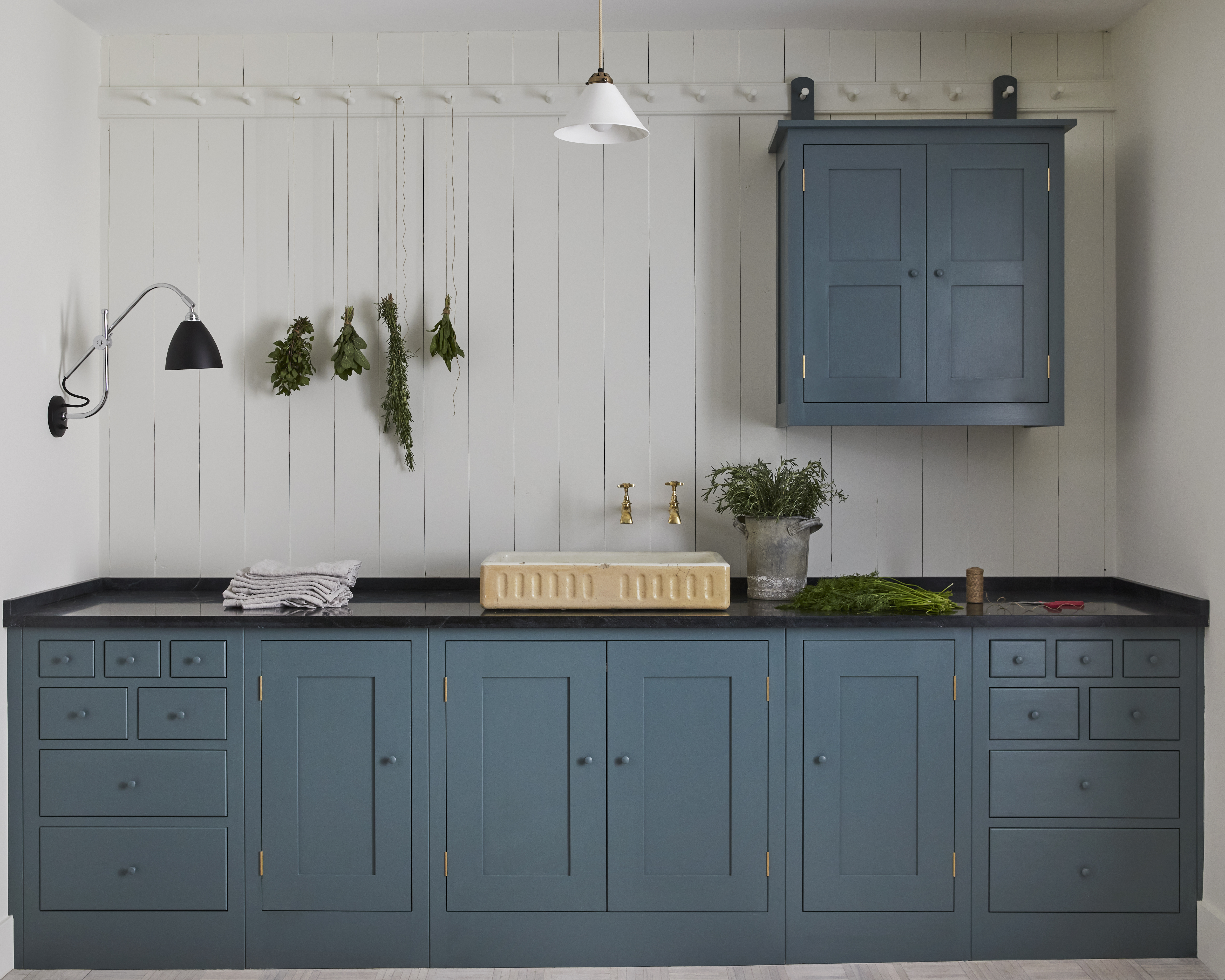 Blue and white Shaker-style kitchen
