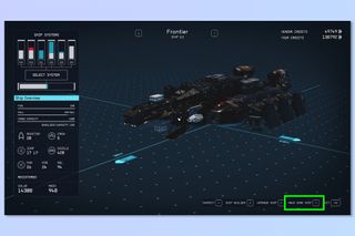 A screenshot showing how to change ship in Starfield