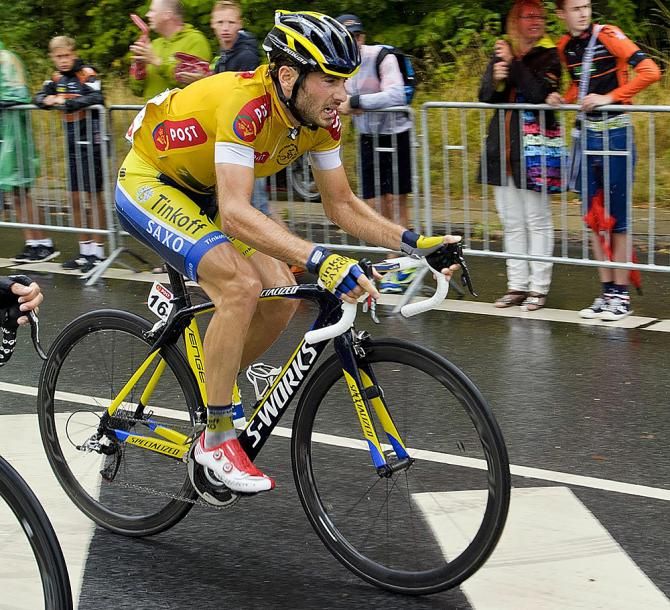 Manuele Boaro (Tinkoff - Saxo) wears the overall leader's jersey
